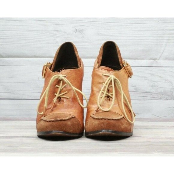 Elizabeth & James E-Casi Leather Suede Lace Up Cut Out Heeled Booties 9.5 B - Picture 3 of 8